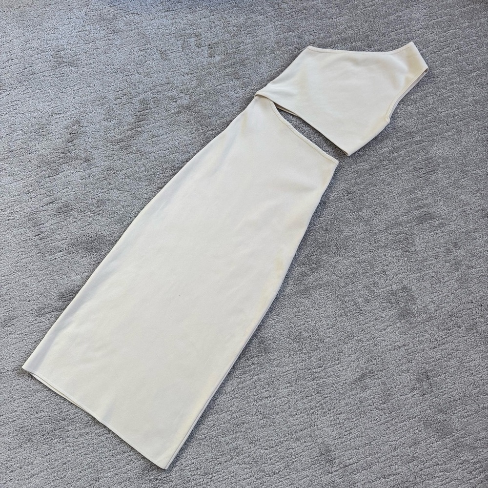 Zara Cream Cutout Midi Dress Blogger Favorite One Shoulder Size Small - Picture 2 of 8
